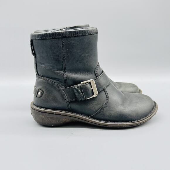 UGG Boots Womens 5 Leather Shearling Lined Buckle Winter Casual Shoes - Picture 1 of 12